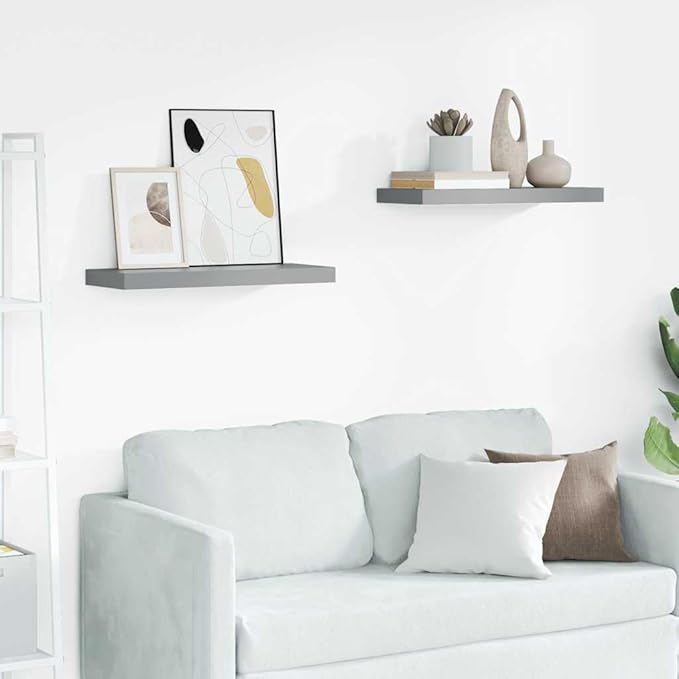 Floating Wall Shelves Set of 2, Modern Decorative MDF Shelving Units for Bedroom, Living Room, Office, Matte Gray Rectangular Display Storage Organizer, 23.6 inch
