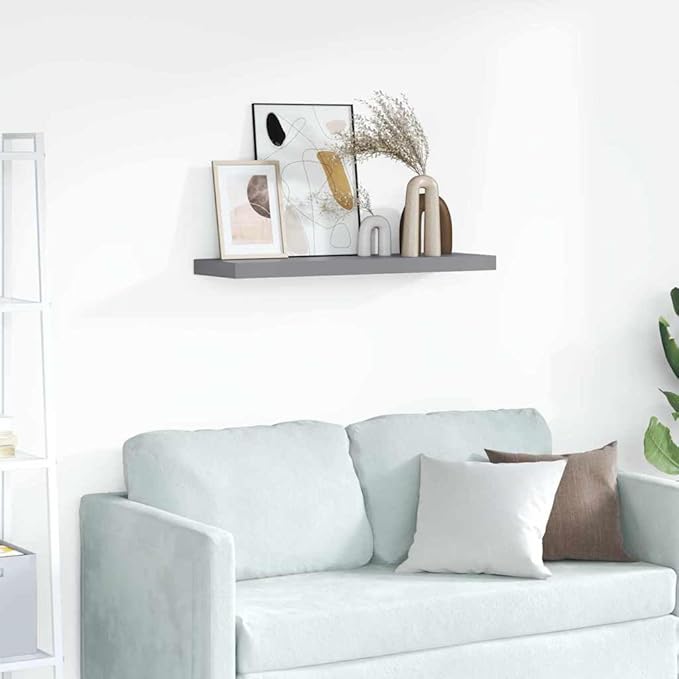 Floating Wall Shelf 31.5 Inch, Modern Rectangular Wood Shelf for Bedroom Living Room, Matte Grey MDF Display Storage Organizer with Invisible Mounting Hardware