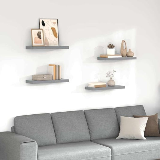 Set of 4 Grey Floating Wall Shelves, Modern Honeycomb MDF Wall Mounted Storage Shelves for Living Room, Bedroom, and Office Decor, 23.6 inch Display Ledges