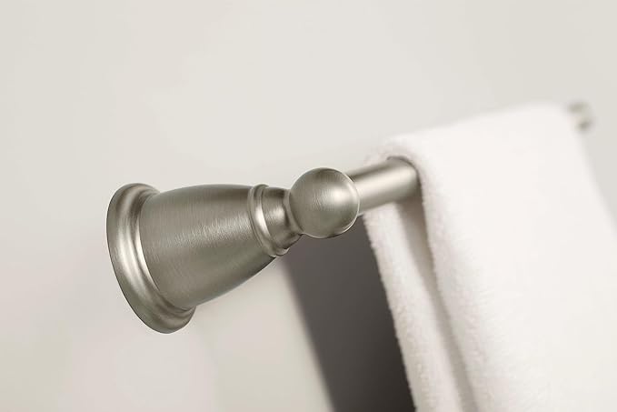 Moen Brantford Brushed Nickel 24-Inch Single Bathroom Towel Bar, Traditional Wall Mounted Towel Hanger, YB2224BN