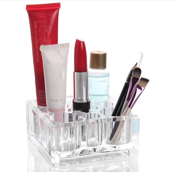 Kamay's Acrylic Transparent Square 9-holes Lipstick Nail Polish Eyebrow Brush Display Rack (SF-1031)