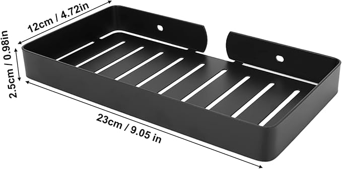 Stainless Steel Soap Rack Wall Mount Soap Holder Shelf Durable Rustproof Soap Drain Rack with Hooks for Bathroom Kitchen Black Silver Gold 23x12x2 5cm (Black)