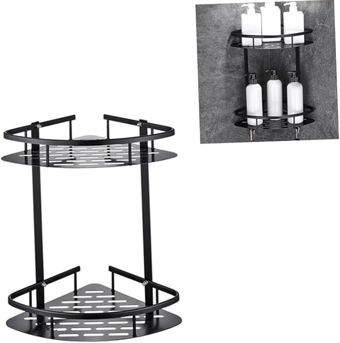 PRETYZOOM Space-Saving Wall-Mounted Bathroom Shelves Aluminum Organizer Rack Shampoo Soap Holder Modern for Surface