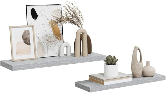 Set of 2 Floating Wall Shelves, 31.5-inch Modern Concrete Grey Honeycomb MDF Decorative Display Ledge for Living Room, Bedroom, and Home Office Storage