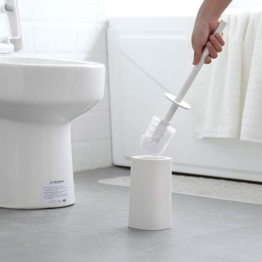 WFF Toilet Brush, Upright Plastic Brush and Stand with Lid for Bathroom Storage-Sturdy, Deep Cleaning