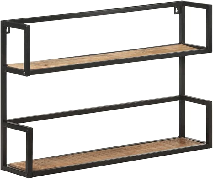 Wall Shelf with Storage 31.5x7.9x23.6 Inches Rustic Mango Wood Floating Shelves for Living Room Bedroom Bathroom Kitchen Display Organizer Black