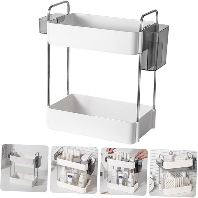 ABOOFAN 2 Double Shelf Bathroom Sink Organizer Countertop Bedroom Storage Shelf Bathroom Toiletry Organizers Bathroom Storage Rack Bathroom Organizer Skincare Organizer Counter Organizer