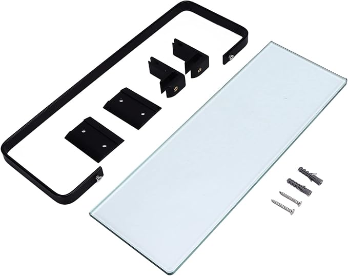 Bathroom Rack Thickened Tempered Glass Shelf, Single Layer Bathroom Storage Rack with Strong Load Bearing Capacity, Large Space Black Shelf for Toilet Sink Wall Mount