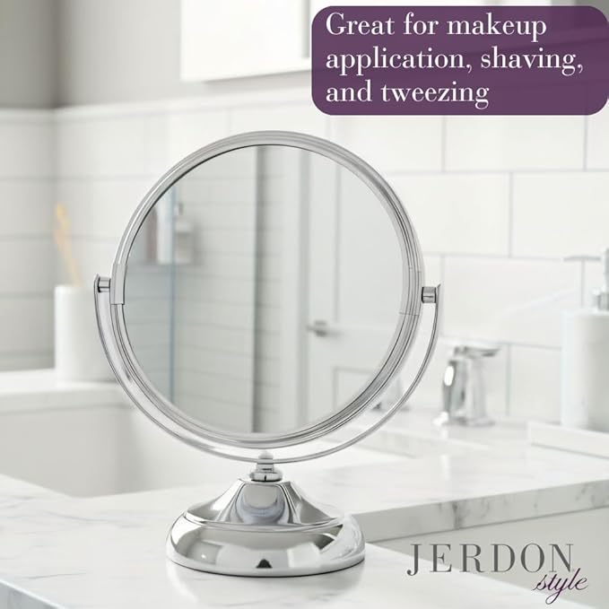 Small Tabletop Magnifying Mirror - 5.5” Diameter Mirror with 5X-1X Magnification - Chrome Finish - Model MC247C