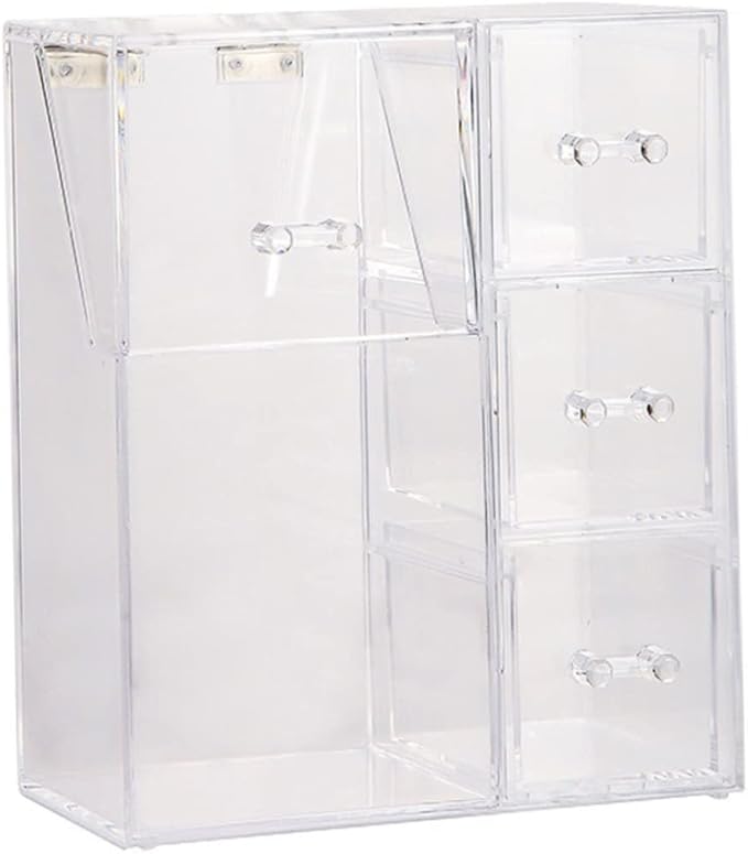 Acrylic Makeup Organizer Clear Cosmetic Brush Holder with Dustproof Lid 3 Drawers. Canisters