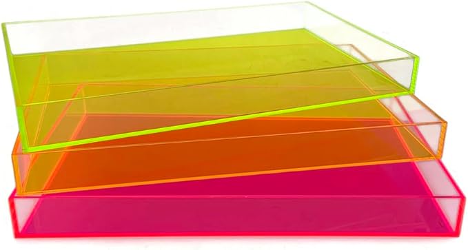 OnDisplay Electric Neon Luxe Clear Acrylic Stackable Cosmetic/Jewelry Tray - Stack of 3