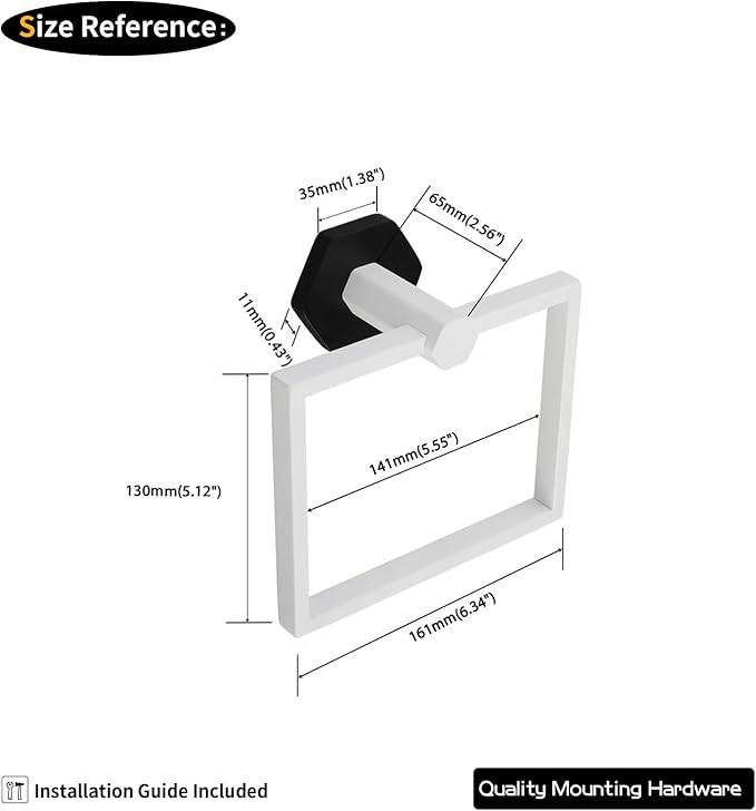 GERZWY Modern Towel Holder Modern Style White & Black Stainless Steel Towel Hanger Towel Ring for Bathroom Wall Mount