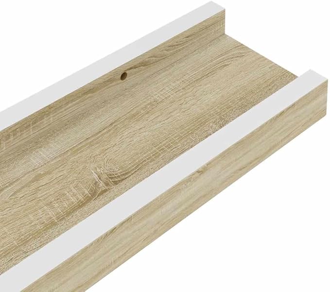 Set of 4 Floating Wall Shelves, Modern White and Sonoma Oak Display Ledges for Living Room Bedroom, 39.4 Inch Long Rectangular Decorative Storage Shelves