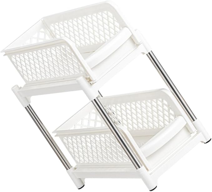 Bathroom Shelf Double Organizer Kitchen Storage Rack Countertop Organizer White Easy Clean