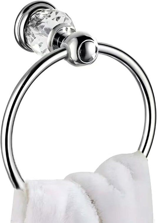 Crystal Chrome Towel Ring, Silver Bathroom Towel Holder Ring, Bathroom Towel Rack Hanger Home Hand Towel Ring Towel Holder for Bathroom Wall Mounted Bathroom Accessory
