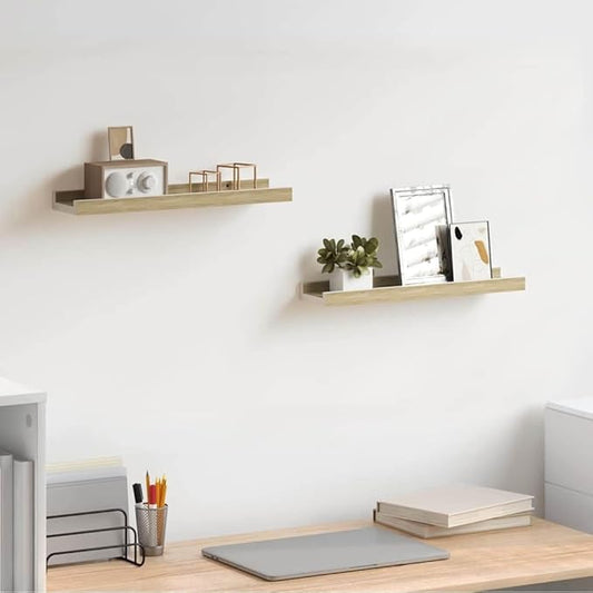 Wall Shelf Set of 2, Floating Shelves for Wall Storage, Modern White and Sonoma Oak MDF Decorative Display Shelves for Living Room Bedroom, 15.7 inch