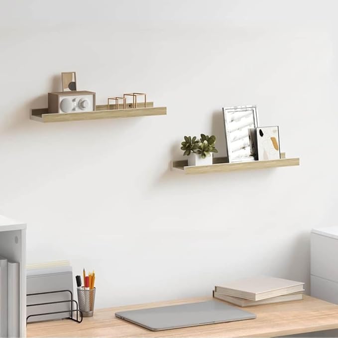 Wall Shelf Set of 2, Floating Shelves for Wall Storage, Modern White and Sonoma Oak MDF Decorative Display Shelves for Living Room Bedroom, 15.7 inch