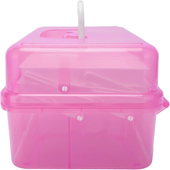 Zerodis 3 Layers Storage Box, Transparent Lid Plastic Portable Storage Box Sturdy Non Deformable Storage Case with Handle Art Craft Storage Box for Cosmetics Jewelry Nail Tools (Red)