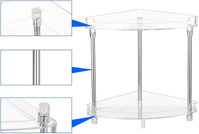 4 Tier Corner Storage Organizer, Compact Freestanding Bathroom Shelf with Clear Acrylic Trays for Hair Accessories Toiletries Countertop Organization (2-Tier)