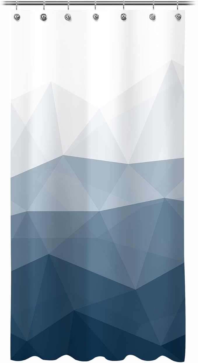 Sunlit Design 36 x 72 Inches Ombre Blue Small Stall Shower Curtain RV Half Size Narrow Bathroom Curtains Contemporary Geometric Fabric Bathroom Decor