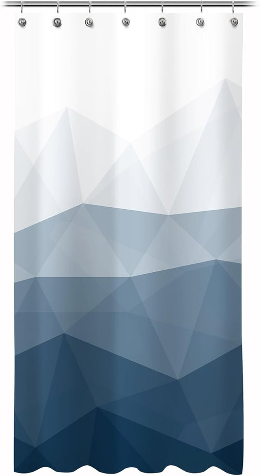 Sunlit Design 36 x 72 Inches Ombre Blue Small Stall Shower Curtain RV Half Size Narrow Bathroom Curtains Contemporary Geometric Fabric Bathroom Decor