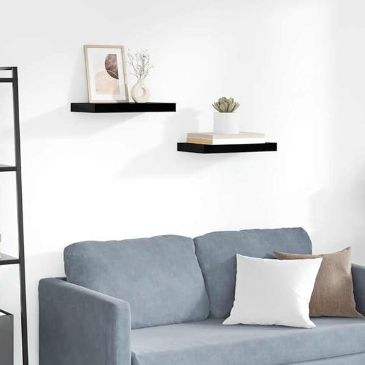 Floating Wall Shelves Set of 2, Modern Invisible Mounting Display Shelves for Living Room & Bedroom, High Gloss Black 15.7x9.1 Inches, Durable MDF and Metal for Books Decor Photos