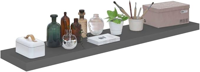 Floating Wall Shelf High Gloss Gray 47.2 Inch Modern Display Rack for Living Room Decor, Invisible Mounting System, Heavy Duty 22lb Capacity MDF Board for Books Awards Collectibles Home Organization