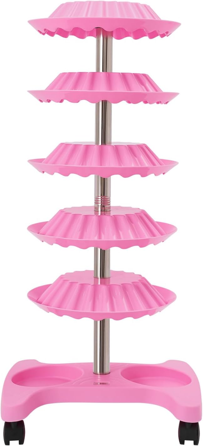 Nail Polish Trolley Organizer, 5 Tiers 360° Rotating Tray Nail Polish Spinning Rack Display Stand with Wheels, Display Rolling Cart for Spa Home Use