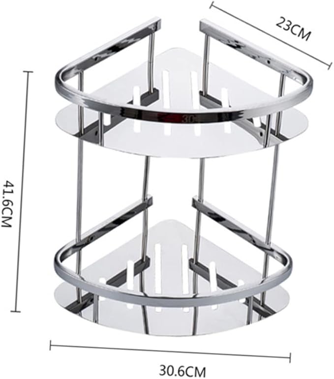 PRETYZOOM Stainless Steel Double Layer Corner Storage Rack Thickened Triangle Bathroom Shelf Organizer with Hollow Out Design for Efficient Space Utilization