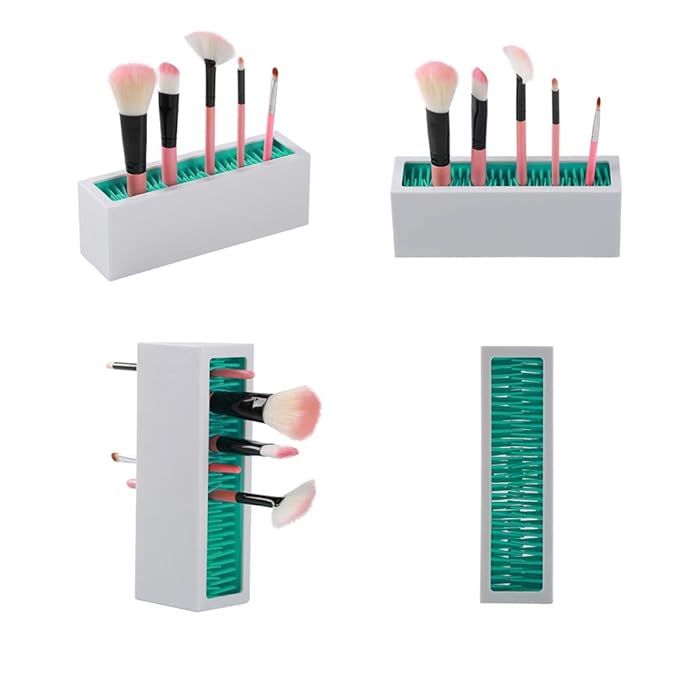 JAMEND CLXP Makeup Brushes Holder Organizer, Silicone Vanity Air Drying Rack Display Storage for Brush, Eyeliners and More, Practical Cosmetic Tools Container (Blue-White)