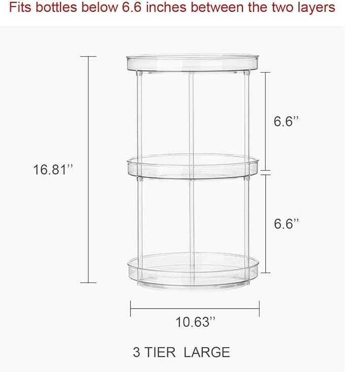 ROWNYEON 360 Rotating Makeup Organizer,3 Tier Skincare Organizers Spinning Organizer Bathroom Counter Organizer Perfume Organizer Kitchen Storage |10.6 Inches | Clear