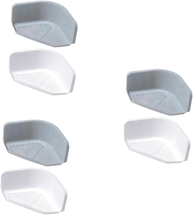 OSALADI 3sets No Punching Bathroom Storage Mounted Triangle Shelf for Kitchen Toilet Durable Plastic Organizer Grey White for Creams Soaps and Toothpaste 2pcs*3