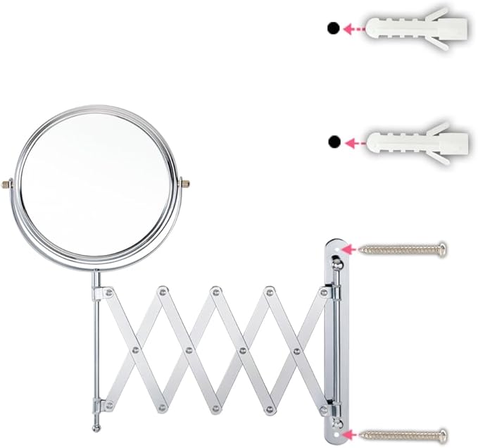 Welllink 7Inch Extendable Bathroom Makeup Mirror with Long Adjustable Arm, 1X/3X Magnification, High-Definition Glass, Chrome Finish, Space Saving Screw Mount