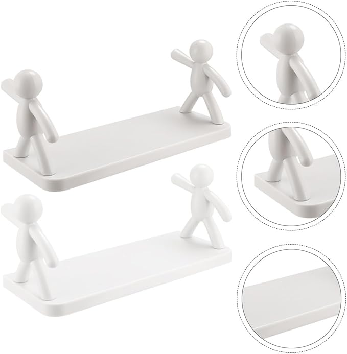 2pcs Wall-Mounted Humanoid Guardrail Storage Shelf Multi-Functional Kitchen and Bathroom Organizer Rack Floating Vanity Shelf for Toiletries and Seasoning Bottles White Gray