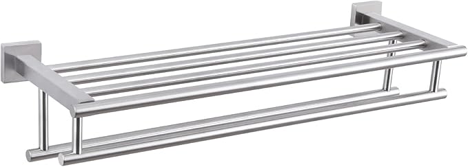 Towel Rack for Bathroom Brushed Nickel, Angle Simple SUS304 Stainless Steel Bath Towel Holder with Shelf for Wall 23.62 Inches