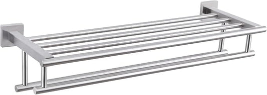 Towel Rack for Bathroom Brushed Nickel, Angle Simple SUS304 Stainless Steel Bath Towel Holder with Shelf for Wall 23.62 Inches