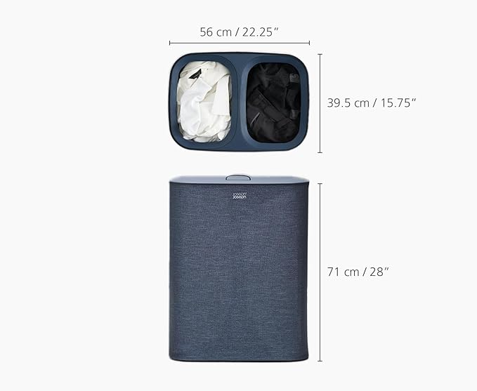 Joseph Joseph Tota 90 liter/23.8 gallon Laundry Hamper Separation Basket with lid, 2 Removable Washing Bags with Handles - Dark Blue