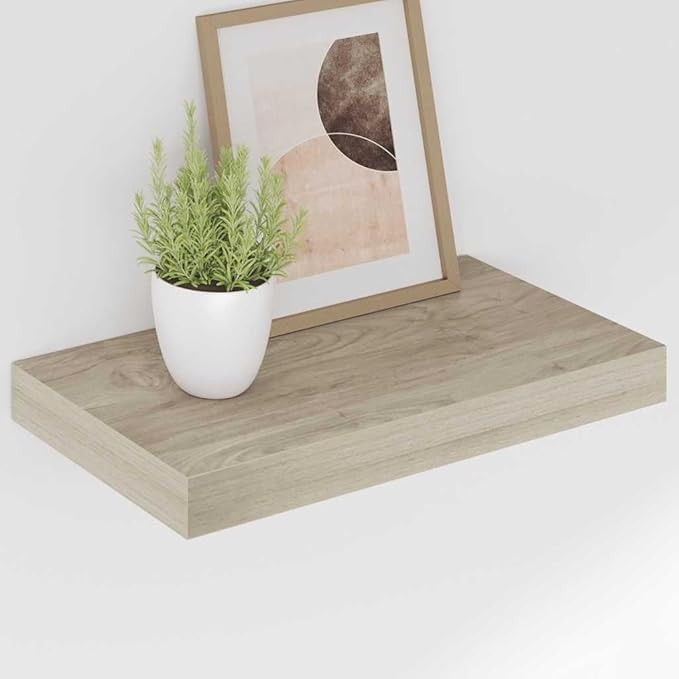 Wall Shelf Set of 2 Floating Shelves for Wall, Oak Finish MDF Decorative Display Ledge for Living Room, Bedroom, Study, 15.7 x 9.1 Inch