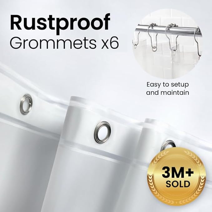 LiBa Bathroom Shower Curtain - Waterproof Plastic Shower Curtain Premium PEVA Non-Toxic with Rust Proof Grommets White 8G Heavy Duty Bathroom Accessories 72x84