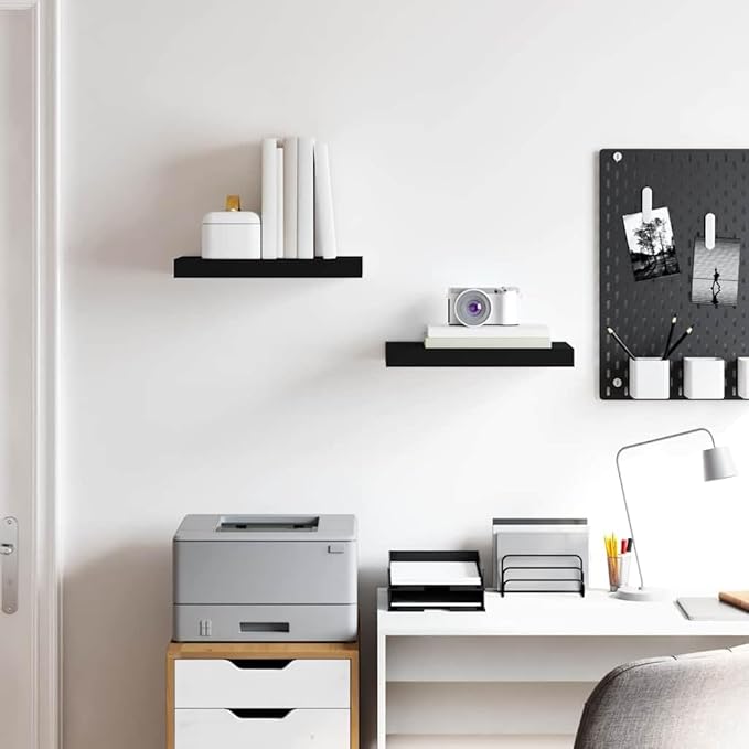 Set of 2 Floating Wall Shelves, Decorative Black Honeycomb MDF Shelving for Bedroom, Living Room, and Office Storage, Easy Mount Decor Display