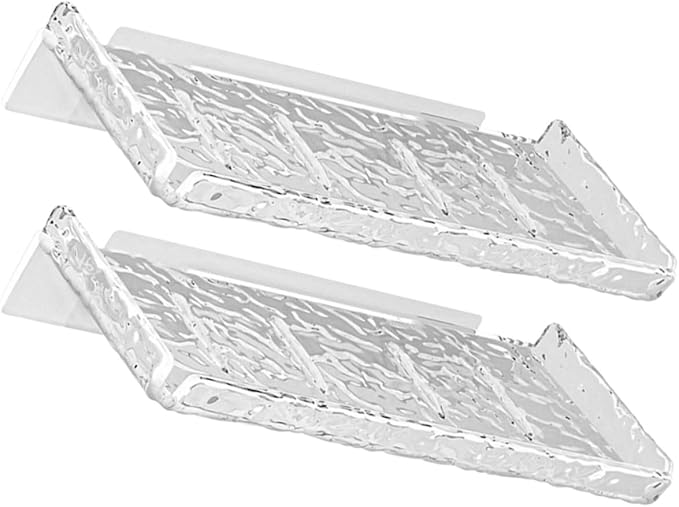 SHINEOFI 2pcs Transparent Wave Pattern Floating Wall Shelf Bathroom Storage Rack Organizer No Drilling Easy Install for Kitchen Toilet Sundries Bathroom Stand Sink