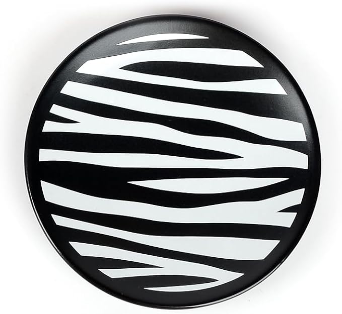 WPM 4 Piece Ceramic Bathroom Accessories Set - Zebra Print - Our Complete Bath Decor Kit Includes Designer Soap or Lotion Dispenser - Toothbrush Holder - Tumbler - Soap Dish