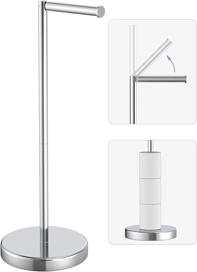 Chrome Toilet Paper Holder Stand, Freestanding Tissue Roll Holder for Bathroom, 304 Stainless Steel Rustproof Toilet Paper Stand Storage for 4 Rolls(Fits All Rolls)