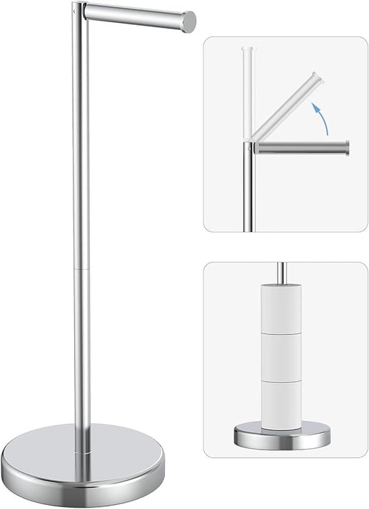 Chrome Toilet Paper Holder Stand, Freestanding Tissue Roll Holder for Bathroom, 304 Stainless Steel Rustproof Toilet Paper Stand Storage for 4 Rolls(Fits All Rolls)