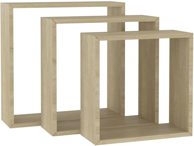 Wall Cube Shelves 3 pcs Sonoma Oak Modern Floating Shelves Set for Living Room Bedroom Decor with Invisible Mounting System for Photos Books Display
