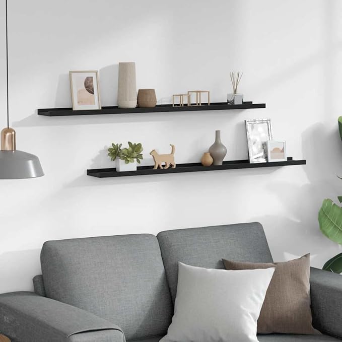 Wall Shelf Set of 2 Floating Shelves 39.4 inch Black MDF Display Ledge for Living Room Bedroom Decor Modern Wall Mounted Storage Rack