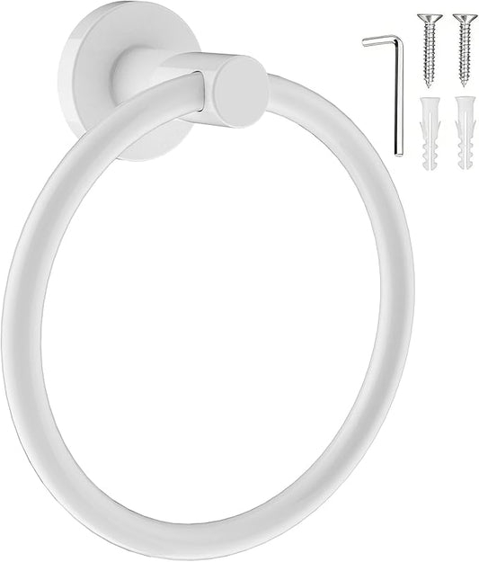 SetSail Towel Holder for Bathroom Wall Screw-in White Towel Ring Stainless Steel Hand Towel Holder Heavy Duty Towel Hanger for Bathrooms