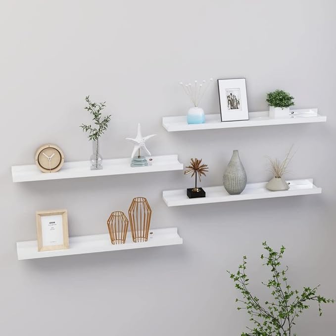 Wall Shelves 4 pcs High Gloss White 23.6x3.5x1.2 Inches Floating for Wall Decor, Modern Display Shelves for Living Room, Kitchen, Bathroom Storage Organizer with Easy Installation
