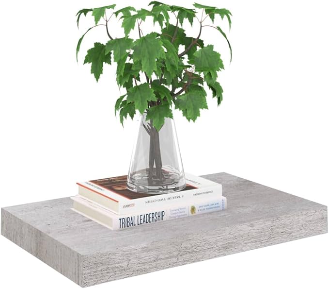 Floating Wall Shelves 2 Pack Concrete Gray Modern Display Rack with Invisible Mounting System for Home Decor, Books, Collectibles 15.7x9.1 Inches