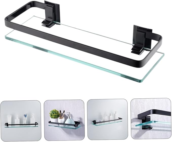 STOBAZA 1Pc Single Wall Mounted Glass Storage Shelf Tempered Glass Multifunctional Organizer for Bathroom Kitchen Living Room